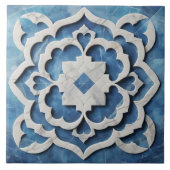 Marokkaanse Quatrefoil Blauw en Wit Marmer Tegeltje (Voorkant)