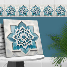 Marokkaanse Quatrefoil Blauw en Wit Marmer