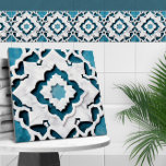 Marokkaanse Quatrefoil Blauw en Wit Marmer Tegeltje<br><div class="desc">Marokkaanse Quatrefoil Blauw en Wit Marmer</div>