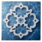 Marokkaanse Quatrefoil Blauw en Wit Marmer Tegeltje (Voorkant)