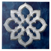 Marokkaanse Quatrefoil Blauw Marmer en Parel Tegeltje (Voorkant)
