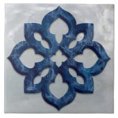 Marokkaanse Quatrefoil Blauw Marmer en Parel Tegeltje (Voorkant)