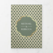 Marokkaanse Quatrefoil Boho Sage Green Arch Weddin Drieluik Uitnodiging (Cover)