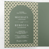 Marokkaanse Quatrefoil Boho Sage Green Arch Weddin Drieluik Uitnodiging (Binnenzijde eerst)