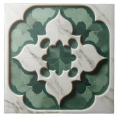 Marokkaanse Quatrefoil Gedempt Groen en Wit Marmer Tegeltje (Voorkant)
