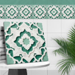 Marokkaanse Quatrefoil Gedempt Groen en Wit Marmer Tegeltje<br><div class="desc">Marokkaanse Quatrefoil Gedempt Groen en Wit Marmer</div>