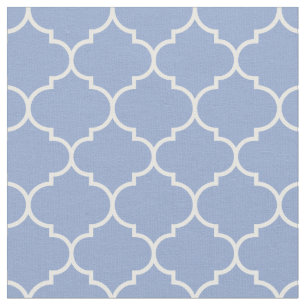 Marokkaanse Quatrefoil-sereniteit blauw en wit Stof