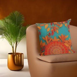 Marokkaanse rustieke goud rood oranje blauw herfst kussen
