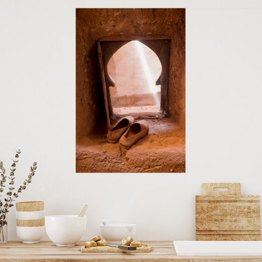 Marokkaanse schoenen aan het raam poster (Keuken)