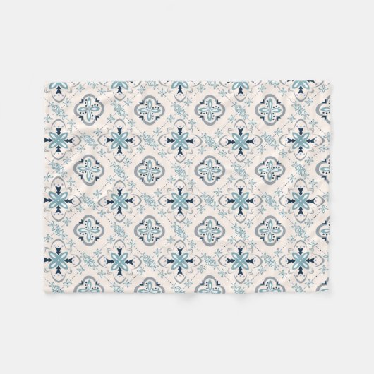 Marokkaanse sierblauwe crème etnisch gesticht in O Fleece Deken (Voorkant (Horizontaal))