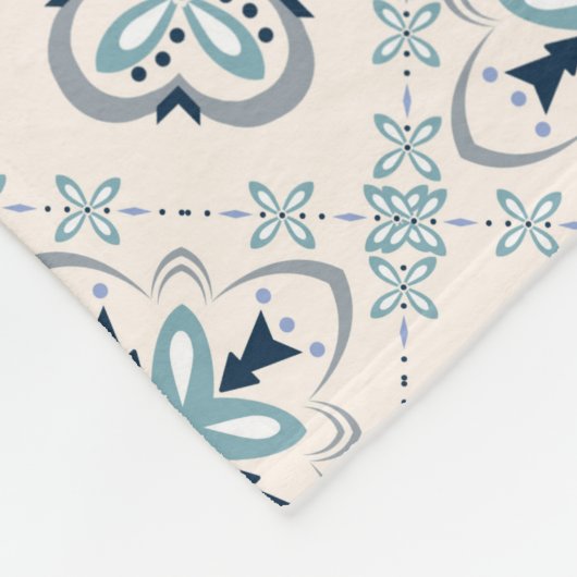 Marokkaanse sierblauwe crème etnisch gesticht in O Fleece Deken (Hoek)