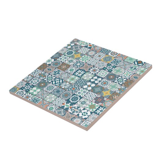 Marokkaanse sinaasappel-kalkturkooi tegeltje (Zijkant)