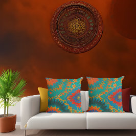 Marokkaanse stijl goud rood oranje turquoise blauw kussen