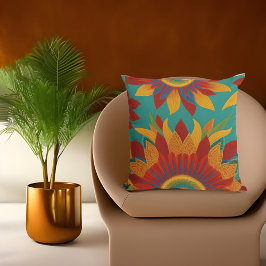 Marokkaanse stijl goud rood oranje turquoise blauw kussen