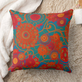 Marokkaanse stof exotisch rood oranje blauw turquo kussen