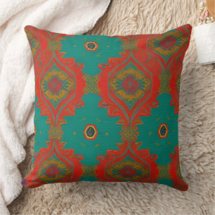 Marokkaanse stof exotisch rood oranje turquoise go kussen