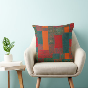 Marokkaanse stof exotisch rood oranje turquoise gr kussen