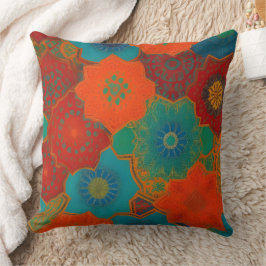 Marokkaanse stof exotisch rood oranje turquoise gr kussen