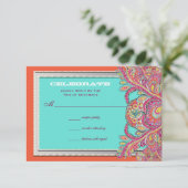 Marokkaanse tangerine en Aqua Wedding RSVP Kaart (Staand voorkant)
