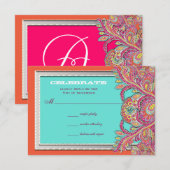 Marokkaanse tangerine en Aqua Wedding RSVP Kaart (Voorkant / Achterkant)