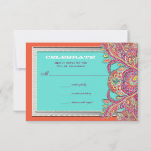 Marokkaanse tangerine en Aqua Wedding RSVP Kaart