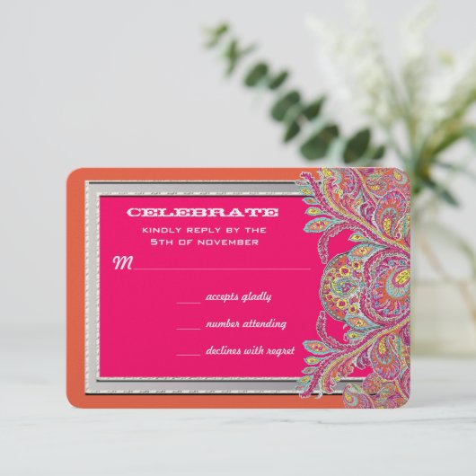 Marokkaanse Tangerine en Fuchsia Trouw Uitnodiging (Staand voorkant)