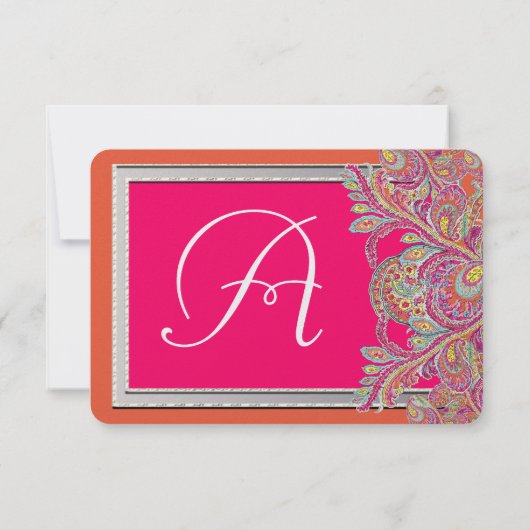 Marokkaanse Tangerine en Fuchsia Trouw Uitnodiging (Achterkant)