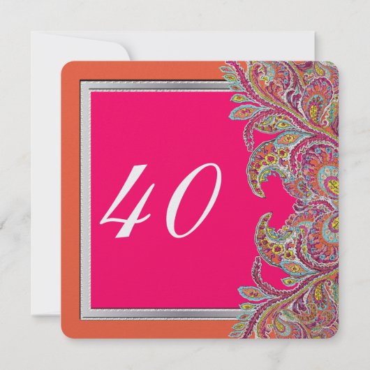Marokkaanse Tangerine & Hot Pink 40e verjaardag Kaart (Achterkant)