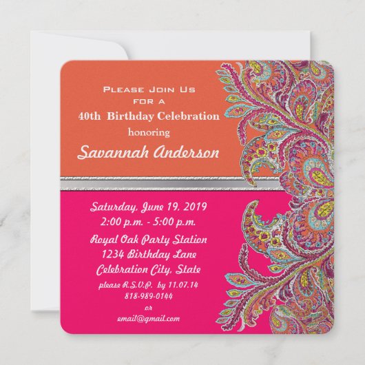 Marokkaanse Tangerine & Hot Pink 40e verjaardag Kaart (Voorkant)