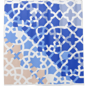 Marokkaanse tegel blauw beige print douchegordijn
