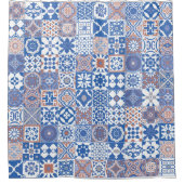 Marokkaanse tegel blauw, bruin douchegordijn (Voorkant)