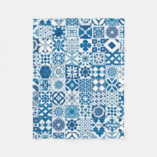 Marokkaanse tegel - blauw en wit fleece deken (Voorkant)