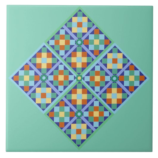 Marokkaanse tegel blokkeert blauwe blauwgroen goud tegeltje (Voorkant)