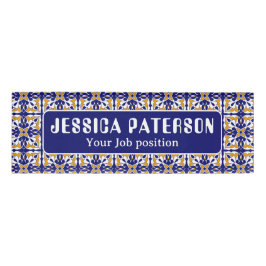 Marokkaanse Tegel Blue Yellow  Bohemian Pattern Naambadge