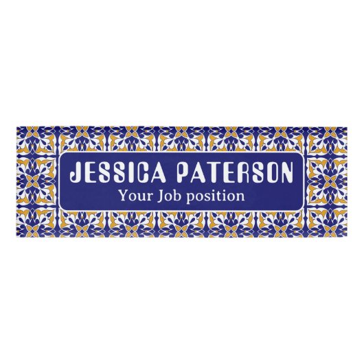 Marokkaanse Tegel Blue Yellow  Bohemian Pattern Naambadge (Voorkant)