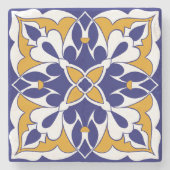 Marokkaanse Tegel Blue Yellow  Bohemian Pattern Stenen Onderzetter (Voorkant)