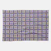 Marokkaanse Tegel Blue Yellow  Bohemian Pattern Theedoek (Horizontaal)