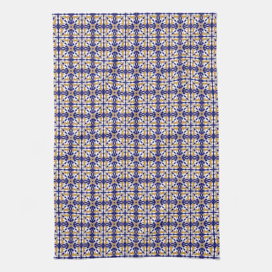 Marokkaanse Tegel Blue Yellow  Bohemian Pattern Theedoek (Verticaal)