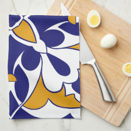 Marokkaanse Tegel Blue Yellow  Bohemian Pattern Theedoek