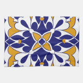 Marokkaanse Tegel Blue Yellow  Bohemian Pattern Theedoek (Horizontaal)