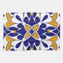 Marokkaanse Tegel Blue Yellow  Bohemian Pattern Theedoek