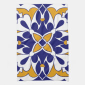 Marokkaanse Tegel Blue Yellow  Bohemian Pattern Theedoek (Verticaal)