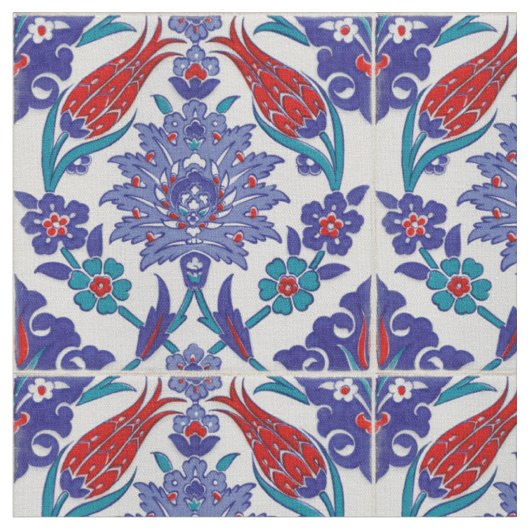 Marokkaanse Tegel Boho Blue Pattern Cotton Fabric Stof (Close Up)