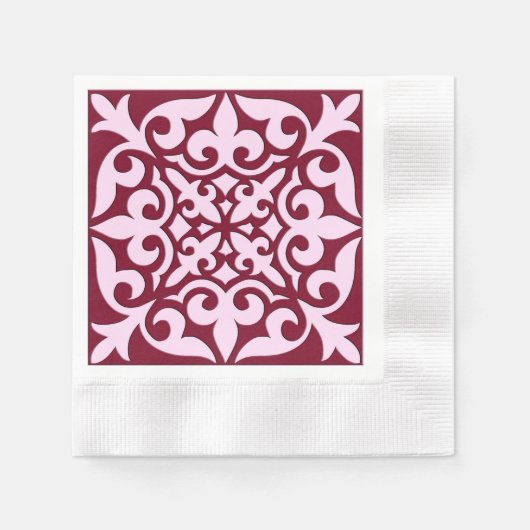 Marokkaanse tegel - bordeauxrood en roze servetten (Voorkant)