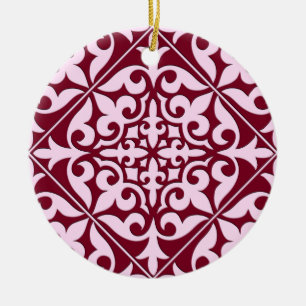Marokkaanse tegel - Bourgogne en roze Keramisch Ornament