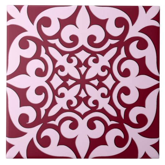 Marokkaanse tegel - Bourgogne en roze Tegeltje (Voorkant)