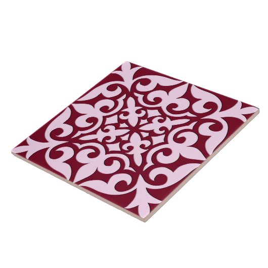 Marokkaanse tegel - Bourgogne en roze Tegeltje (Zijkant)
