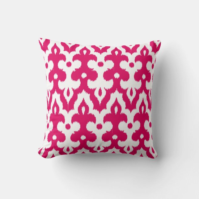 Marokkaanse Tegel Damask Pattern, Fuchsia Pink & W Kussen (Voorkant)