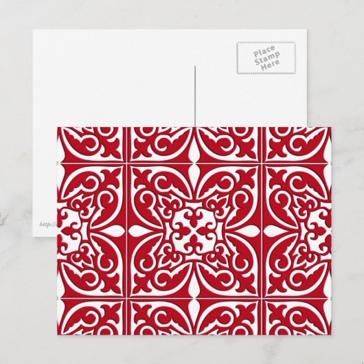 Marokkaanse tegel - donkerrood en wit briefkaart (Voorkant / Achterkant)