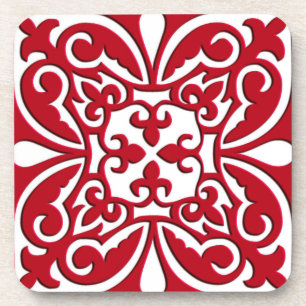 Marokkaanse tegel - donkerrood en wit drankjes onderzetter